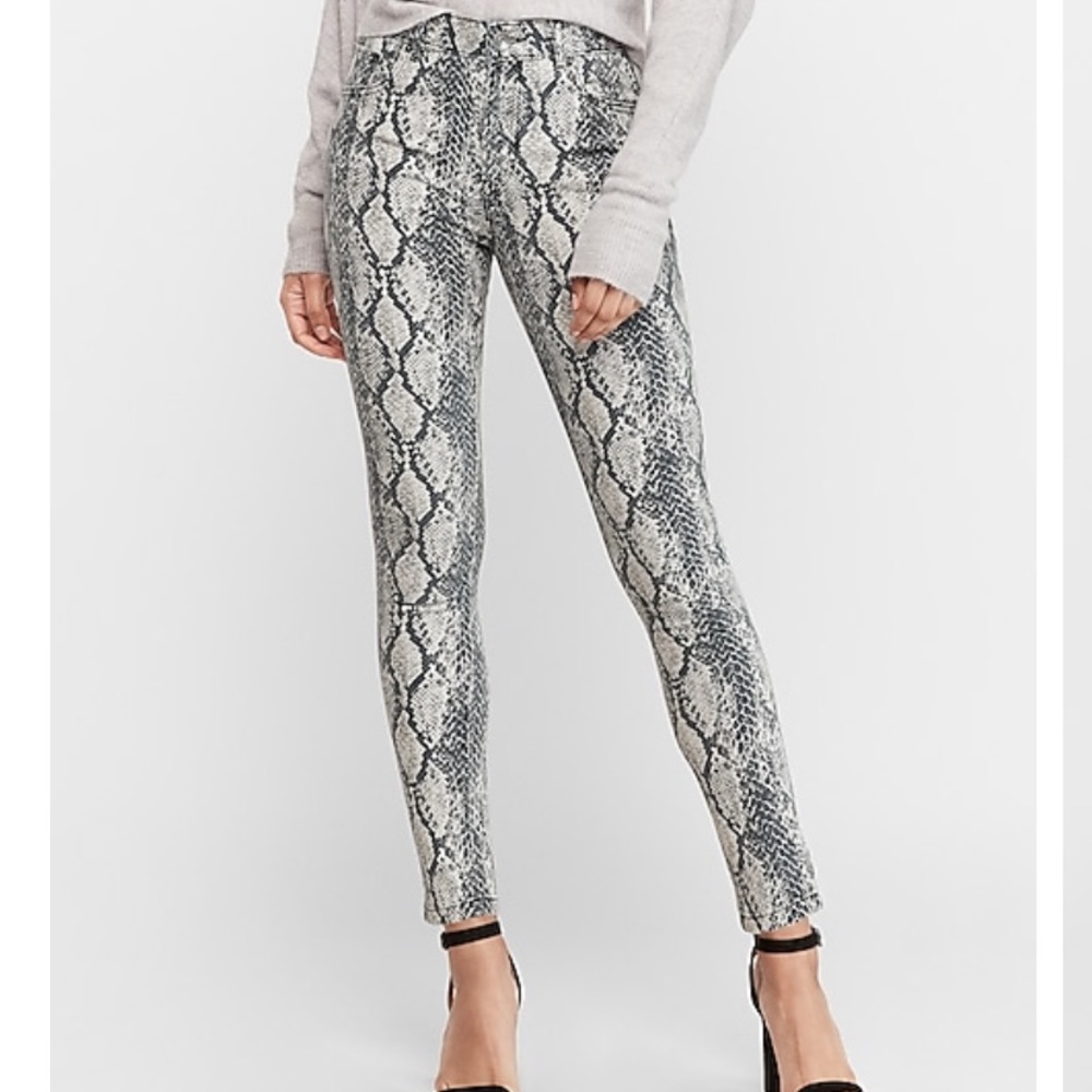 Express High Waisted Snakeskin Print Skinny Jeans
